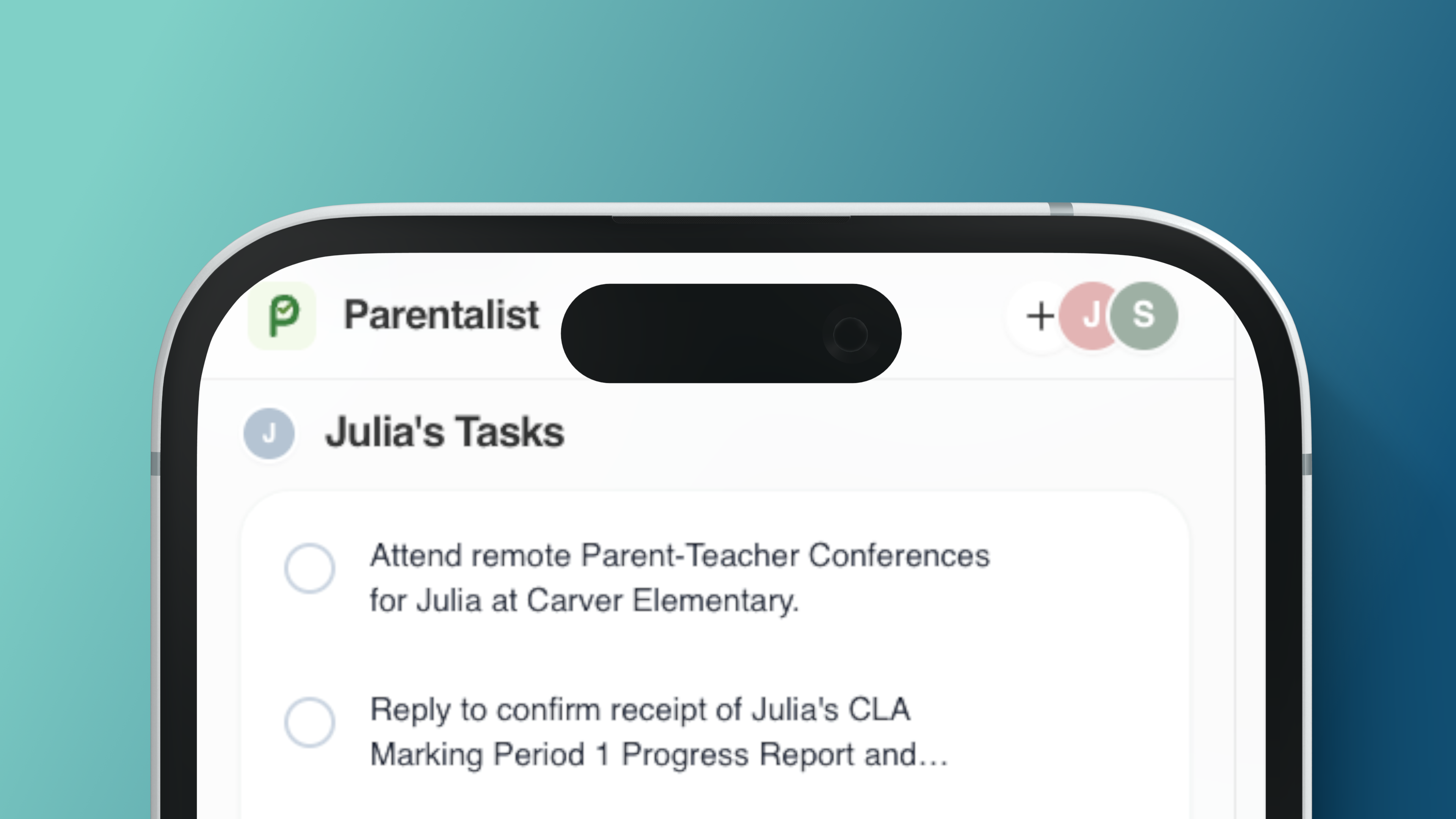 Parentalist app showing filtered tasks